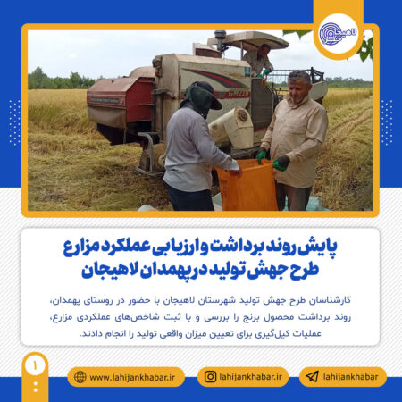 پایش روند برداشت و ارزیابی عملکرد مزارع طرح جهش تولید در پهمدان لاهیجان